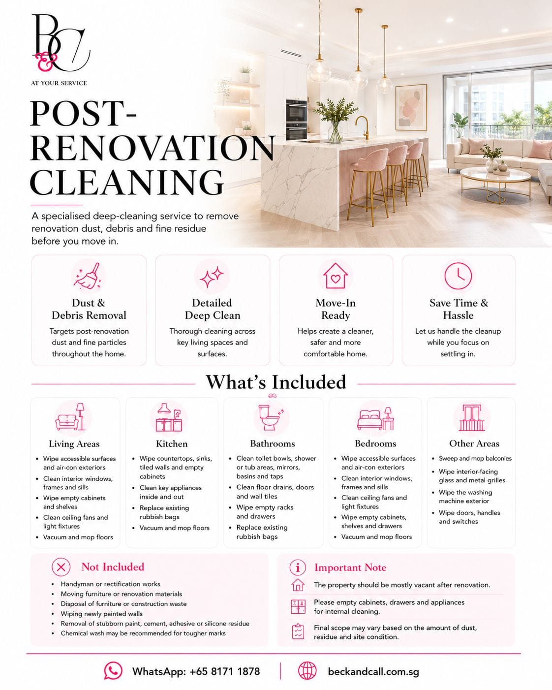 beck and call's post renovation cleaning sheet